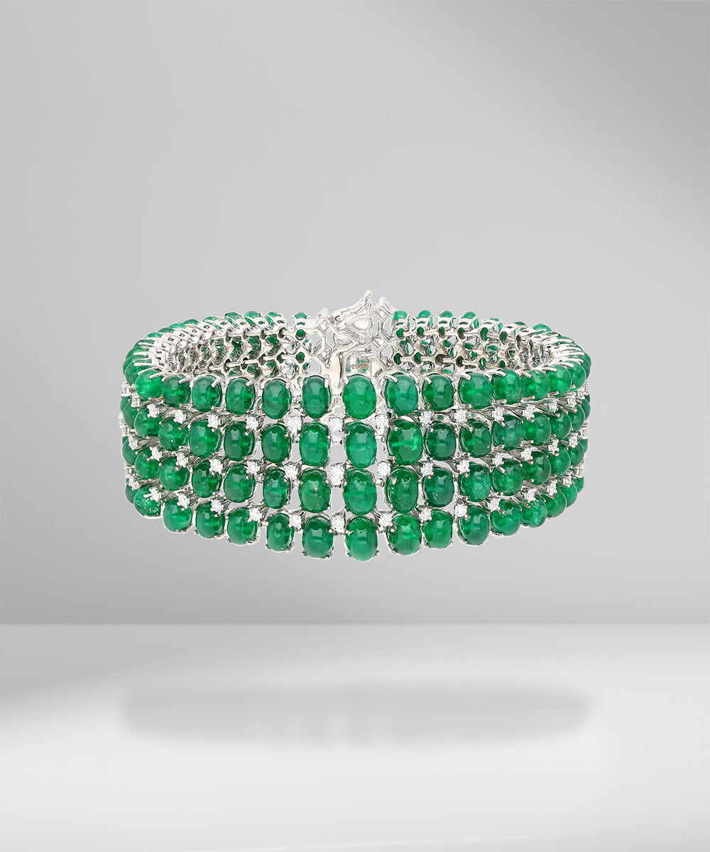 Regal Emerald Beads & Diamonds Bracelet