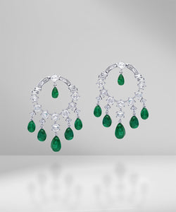 Mughal Inspired Diamond and Emerald Drop Earrings