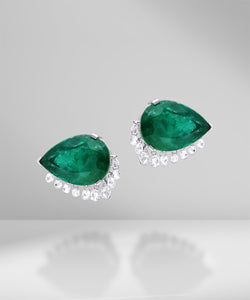 Pear Emerald Studs with Diamond Briolettes