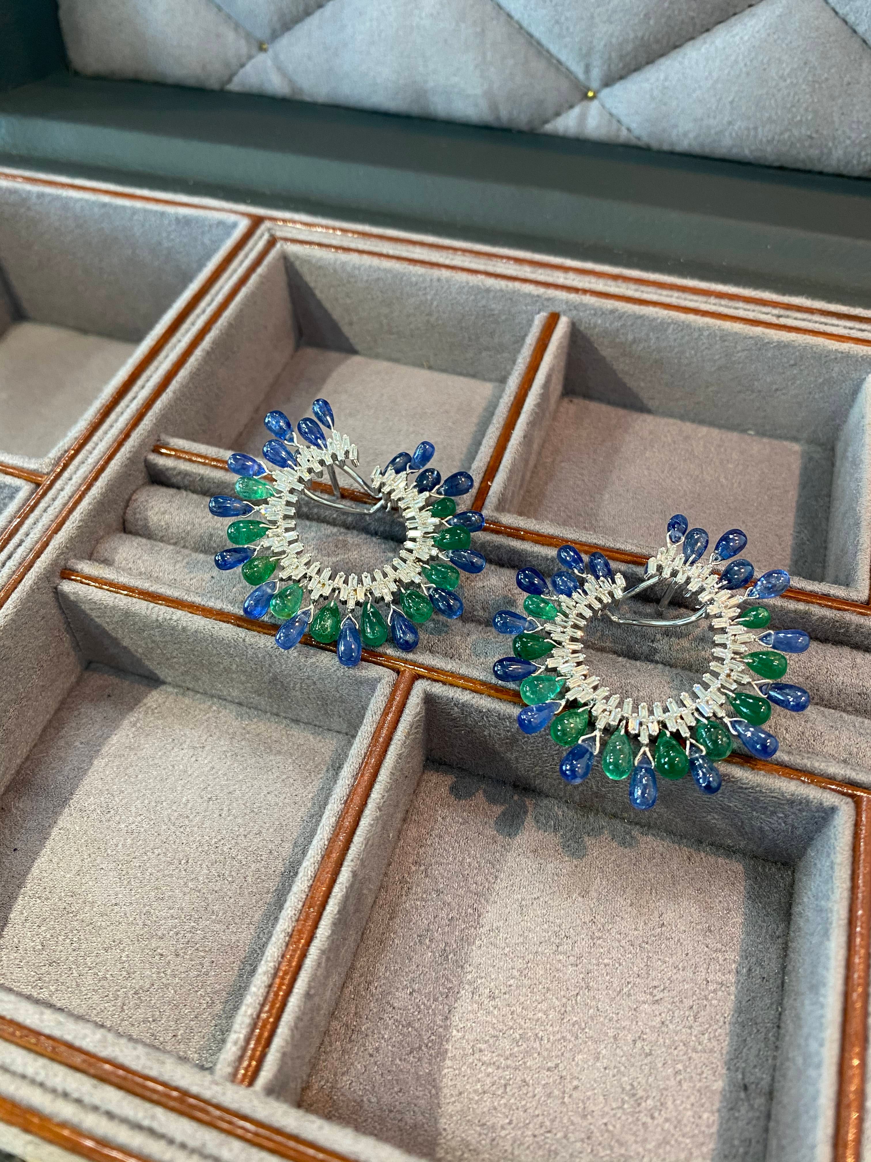 Emerald And Blue Sapphire Goshwala and Diamond Earring