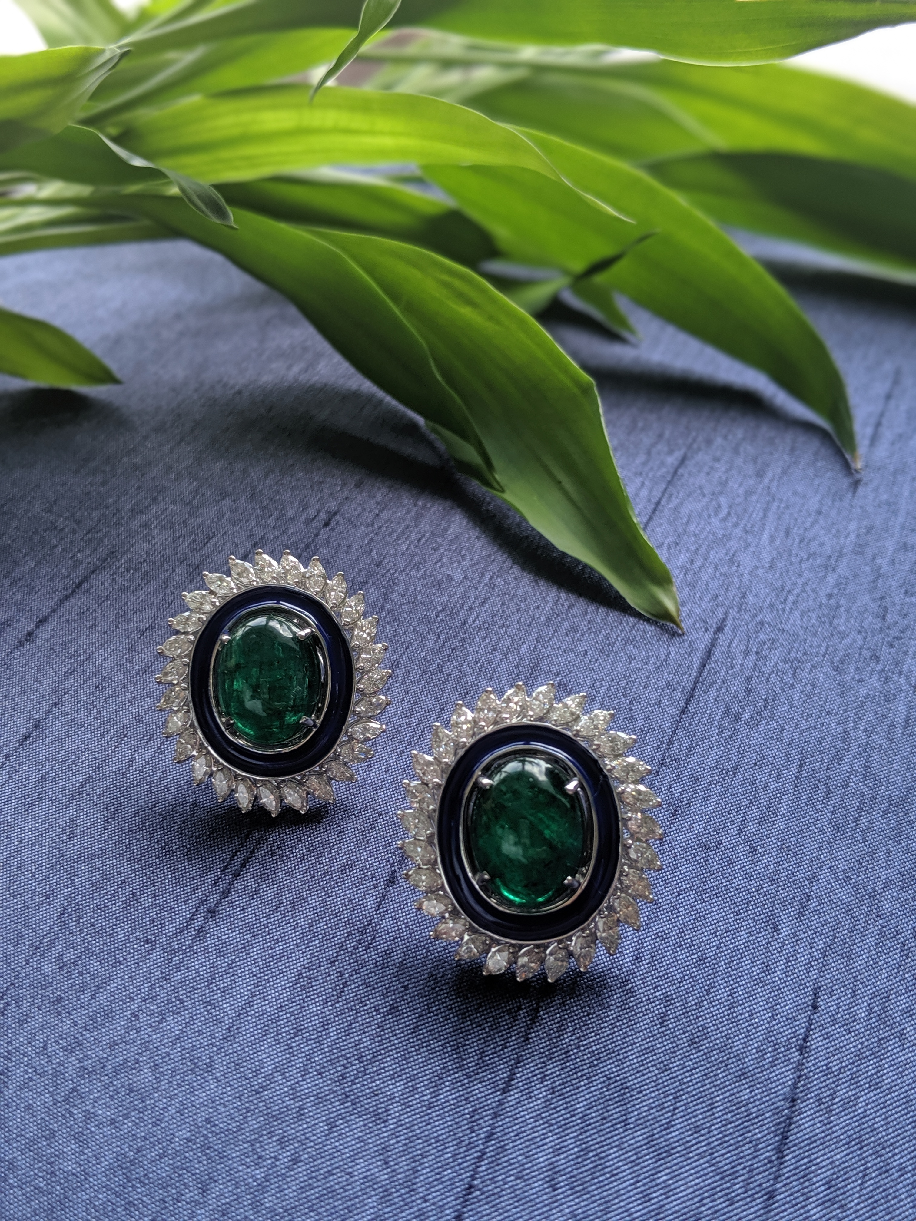 Emerald Cabochon with Diamonds and Enamel