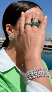 Cushion Emeralds and Rosecut Diamond Earrings