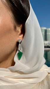 Fancy diamond and emerald cabs earring