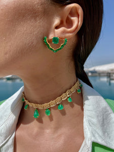 Emerald cushion and beads earring