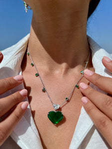 Heart emerald and diamond necklace