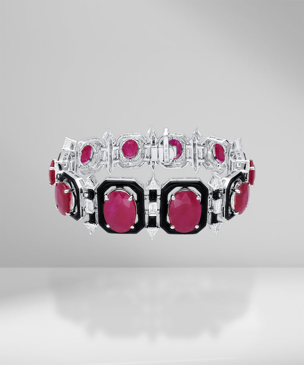 Ruby & Diamond Bracelet with Black Enamel (Convertible to Choker)