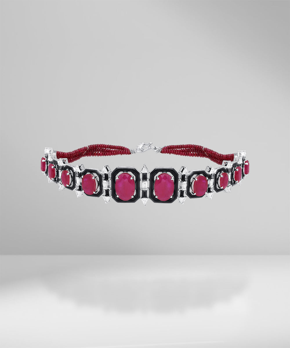 Ruby & Diamond Bracelet with Black Enamel (Convertible to Choker)