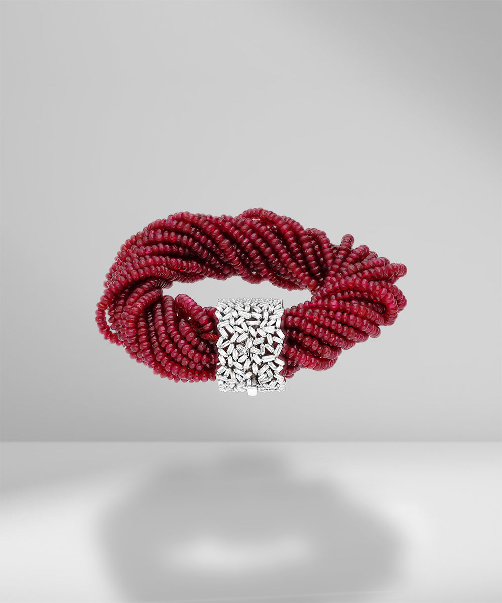 Ruby and Mix Tapper and Baguette Diamond Bracelet
