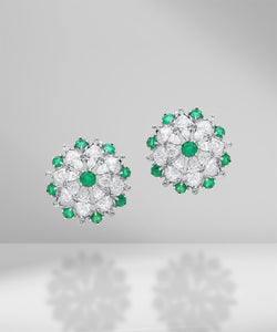 Modern Flower Diamond & Emerald Ear Studs