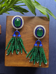 Emerald Cabochon and Beads with Diamonds and Enamel