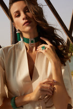Load image into Gallery viewer, Regal Emerald Beads &amp; Diamonds Bracelet
