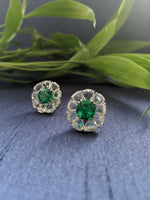 Load image into Gallery viewer, Emerald Studs with Rose Cut Diamonds
