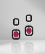 Load image into Gallery viewer, Ruby &amp; Diamond Earrings with Black Enamel
