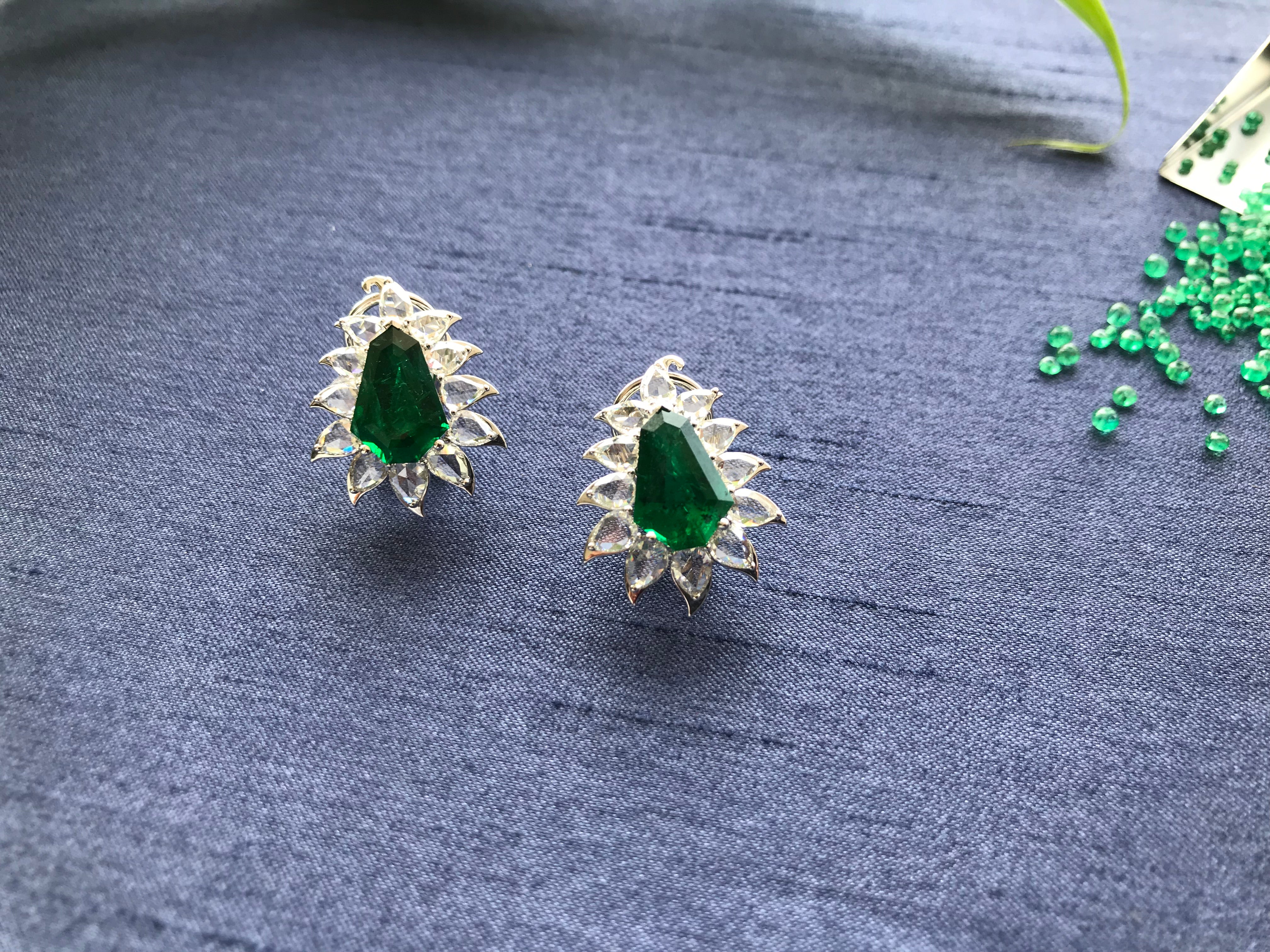 Unique Kite Shape Emerald Studs