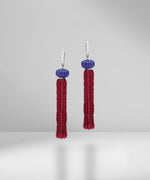 Load image into Gallery viewer, Ruby Beads, Tanzanite Beads &amp; Diamond Tassel Earrings
