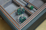 Load image into Gallery viewer, Emerald &amp; Blue Sapphire Drop Earrings
