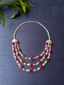 Regal Ruby & Diamond Three Line Necklace