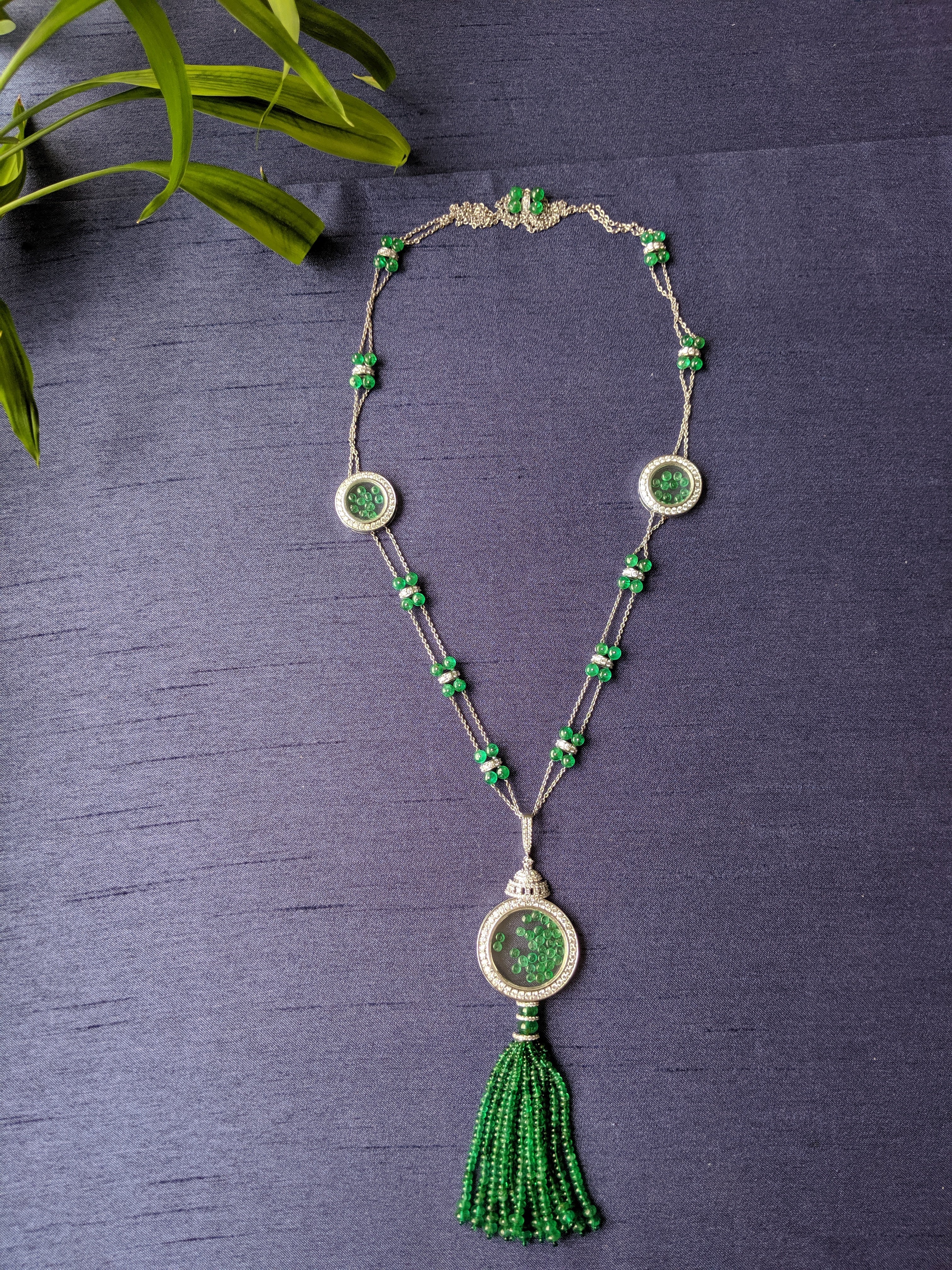 Emerald Beads & Diamond Tassel