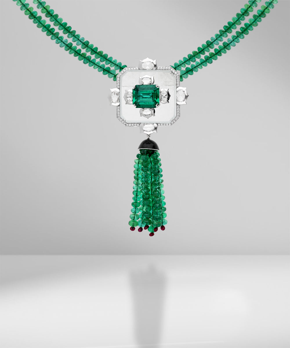 Statement Emerald, Ruby & Diamond Necklace