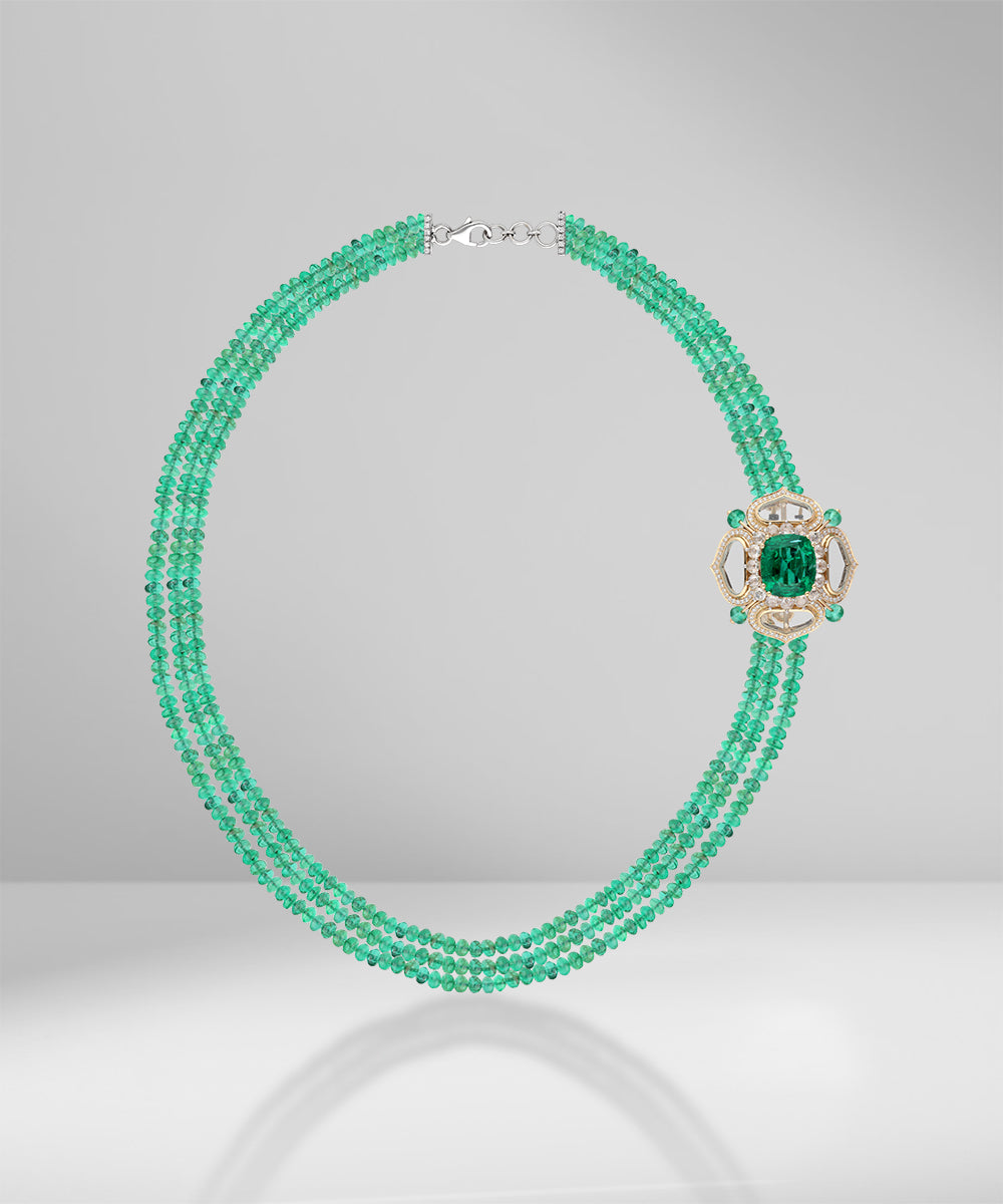 Emerald Beads Necklace (Convertible to Brooch)