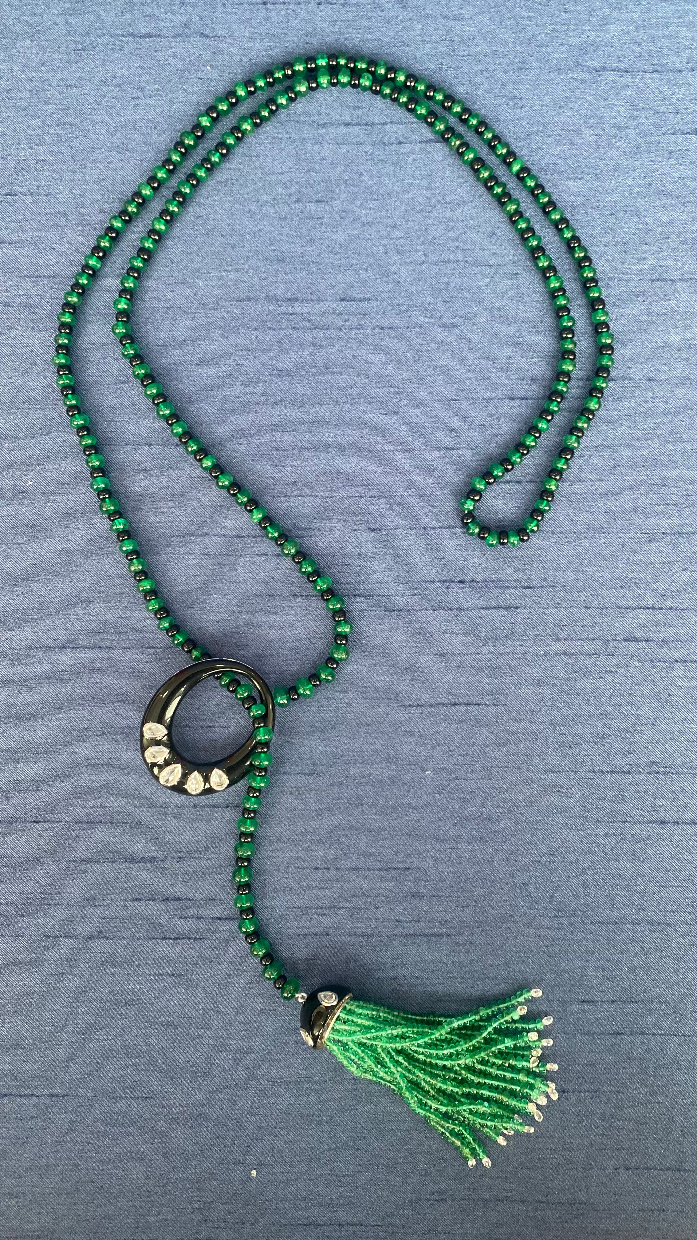 Enamel, Diamond and Emerald beads Necklace
