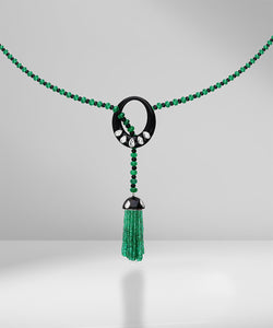 Enamel, Diamond and Emerald beads Necklace