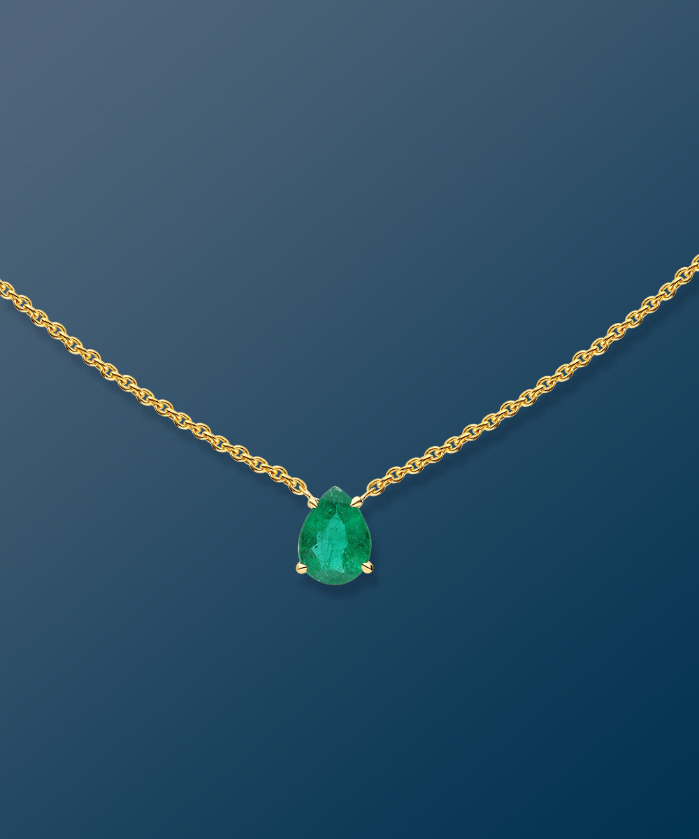 Emerald Pear Yellow Gold Necklace
