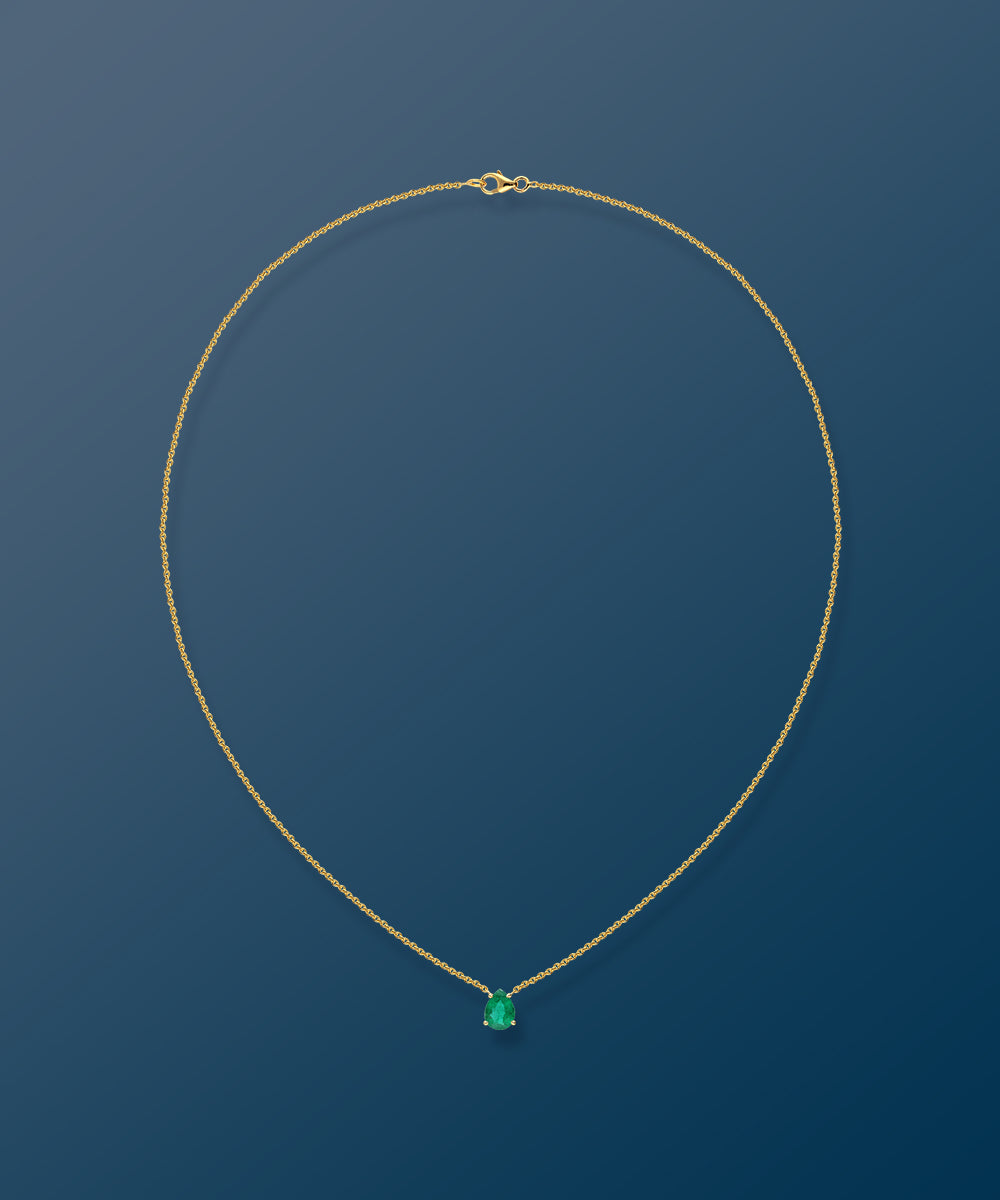 Emerald Pear Yellow Gold Necklace