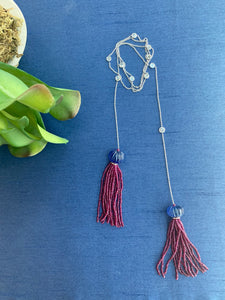 Ruby Beads, Tanzanite Beads & Diamond Tassel Necklace