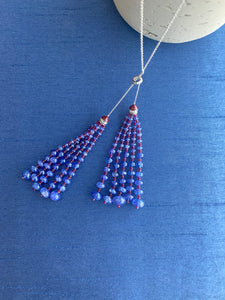 Ruby Beads, Tanzanite Beads & Diamond Tassel Enamel Necklace