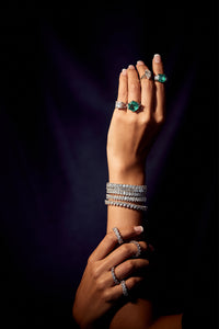 Hexagon Colombian Emerald and Diamond Ring