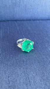 Hexagon Colombian Emerald and Diamond Ring