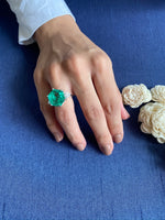 Load image into Gallery viewer, Hexagon Colombian Emerald and Diamond Ring
