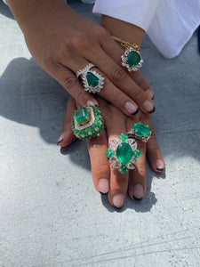 Hexagon Colombian Emerald and Diamond Ring
