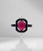 Load image into Gallery viewer, Ruby &amp; Black Enamel Ring
