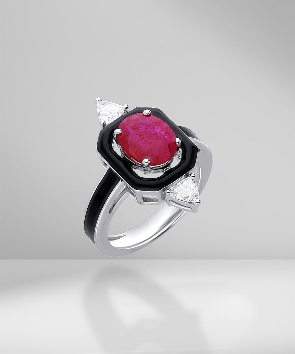 Ruby & Black Enamel Ring