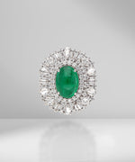 Load image into Gallery viewer, Emerald Cabochon &amp; Diamonds Cocktail Ring
