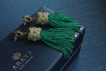 Load image into Gallery viewer, Unique Gold Earring with Emerald Beads and Diamonds
