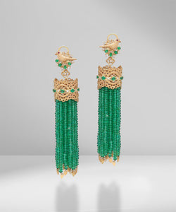 Unique Gold Earring with Emerald Beads and Diamonds