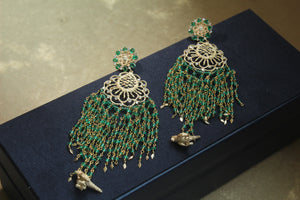 Gold Lace & Emerald Bead Earrings