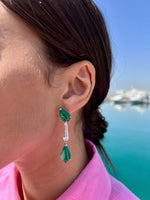 Load image into Gallery viewer, Shield cut diamond and leaf shape emerald earring
