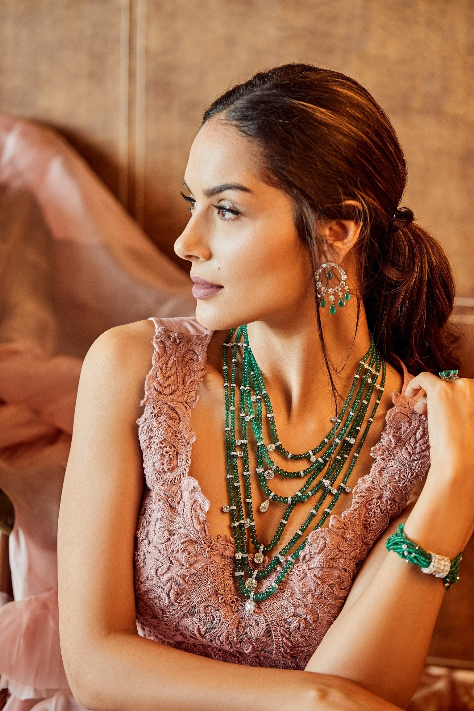 Mughal Inspired Diamond and Emerald Drop Earrings
