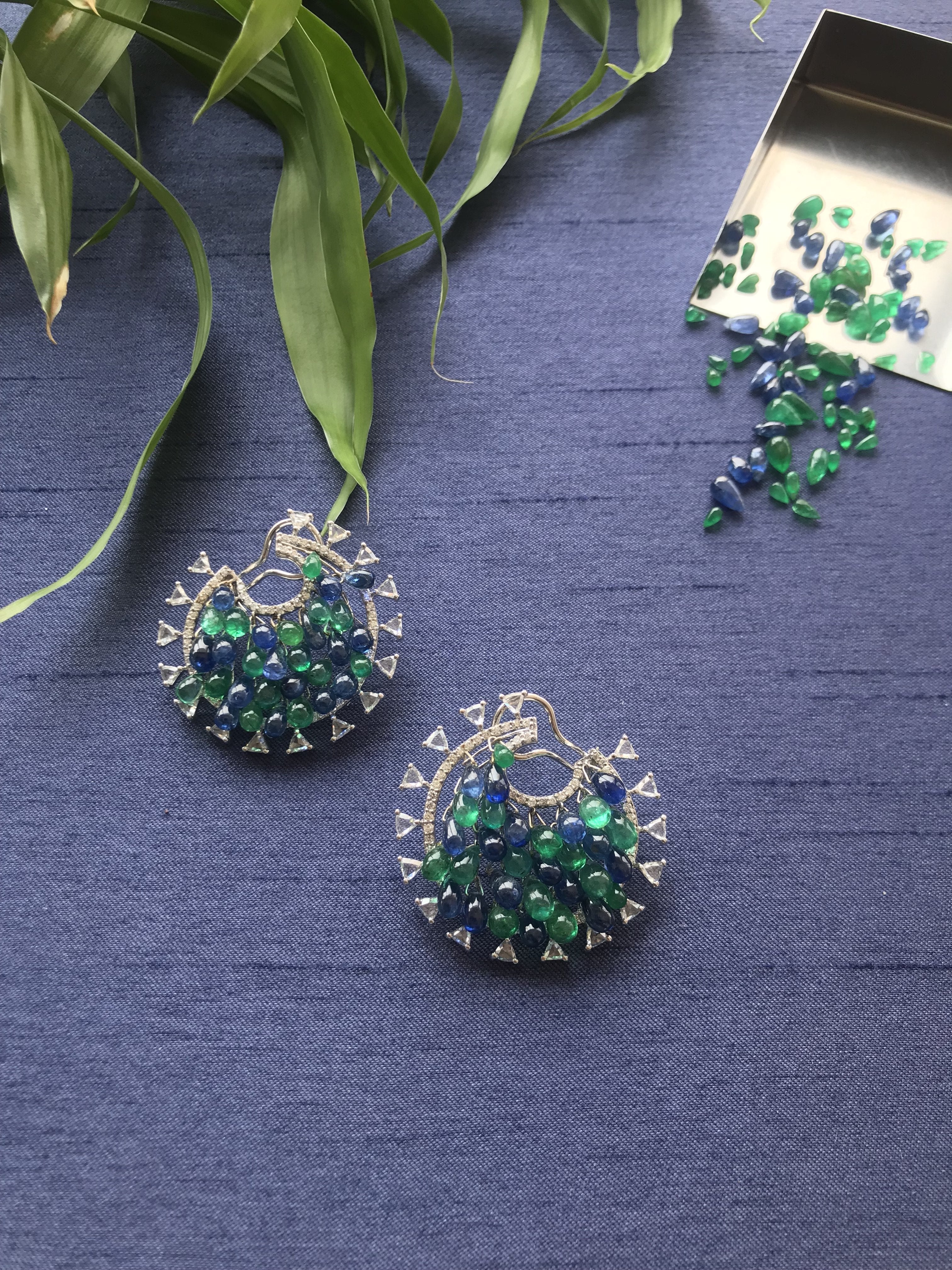 Emerald & Blue Sapphire Drop Earrings