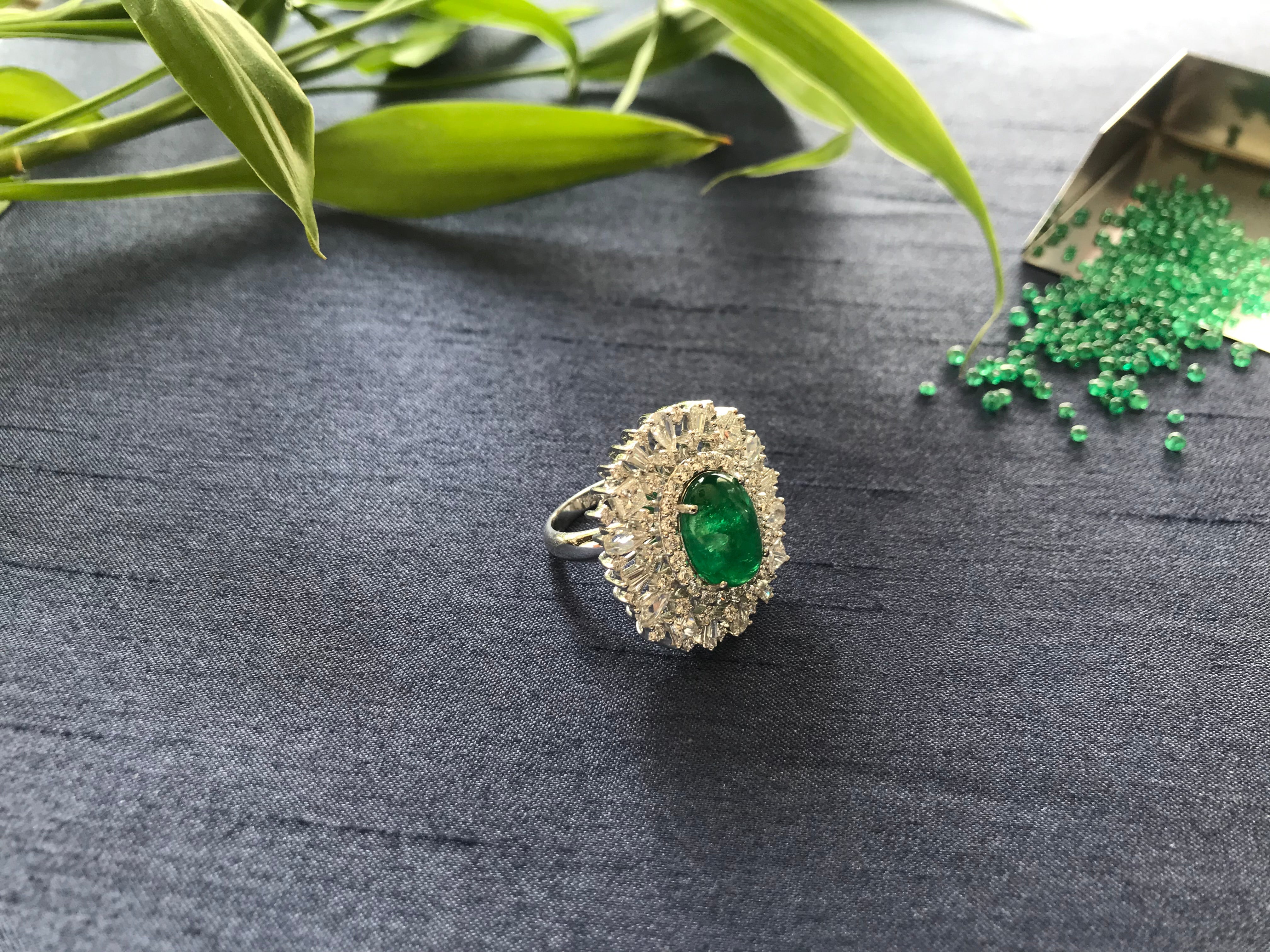 Emerald Cabochon & Diamonds Cocktail Ring