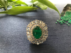 Emerald Cabochon & Diamonds Cocktail Ring