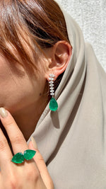 Load image into Gallery viewer, Marquise Diamonds and Pear shape Emerald Earrings

