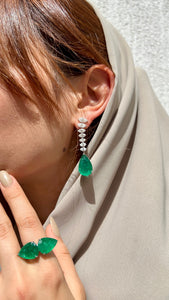 Marquise Diamonds and Pear shape Emerald Earrings