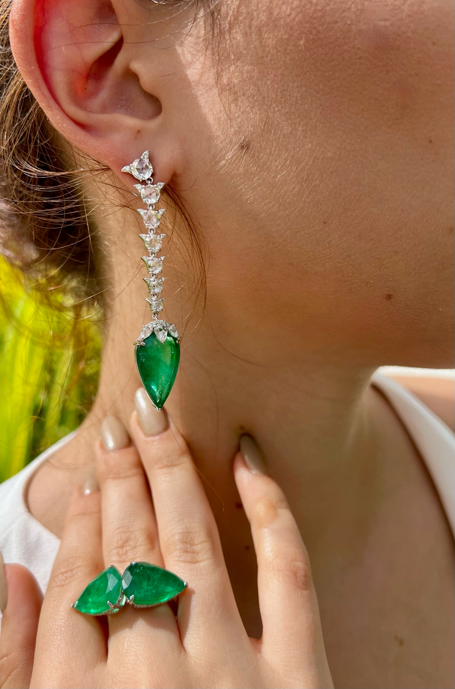 Rosecut and Emerald drop earrings