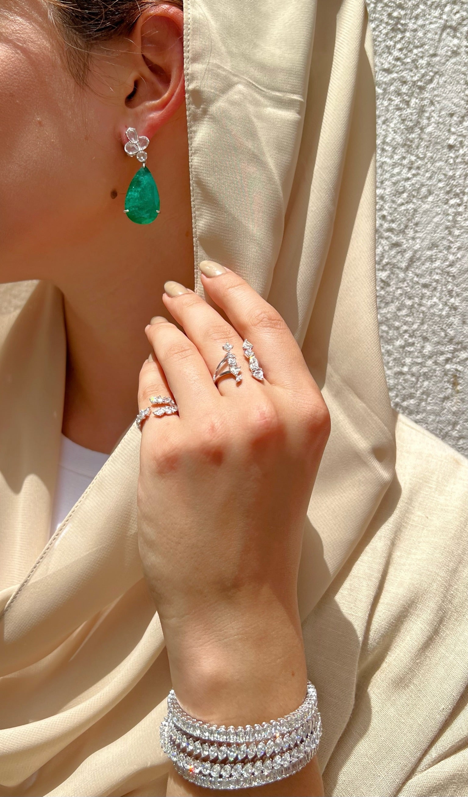 Pear Rosecuts and Emerald Pear Drop Earrings