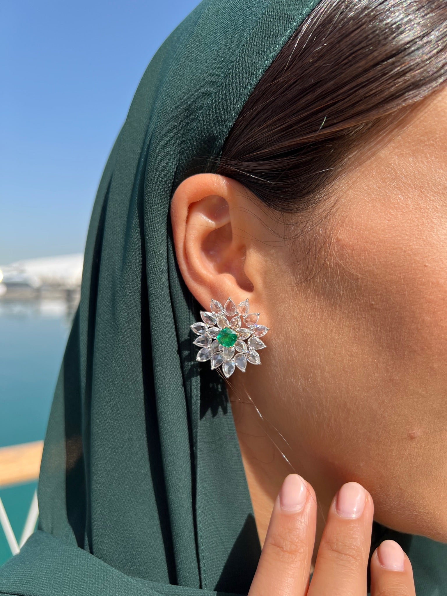 Cushion Emeralds and Rosecut Diamond Earrings